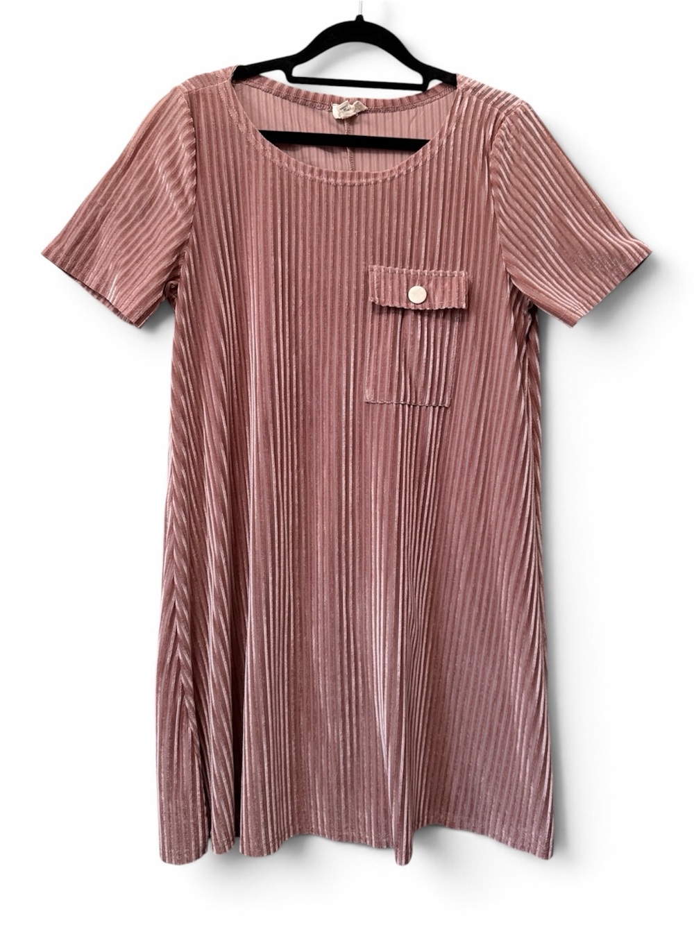 POL Dusty Pink Velvet Pocket Shift Dress Size S
